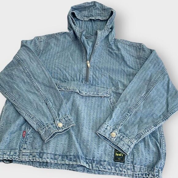 Levis Sutro "In The Sky" Seersucker Striped Denim Hooded Anorak Mens size M New - Picture 1 of 12